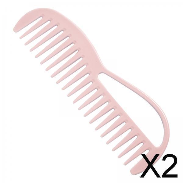 2xWide Tooth Hair Comb Detangler Comb Portable for Salon Home Women Girls Pink