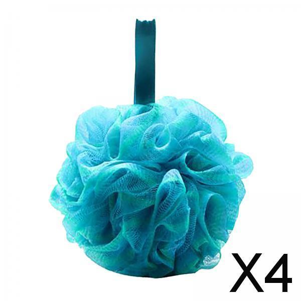 4xBath Sponge for Women Men Shower Pouf Net Body Scrubber Shower Loofah Sponge Blue