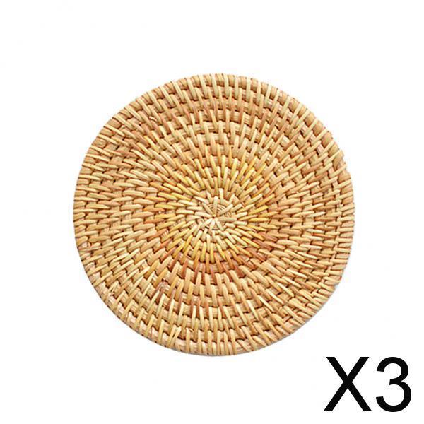 3xHeat Insulation Round Coaster Handmade Rattan Placemat for Coffee Mugs Cups 13cm
