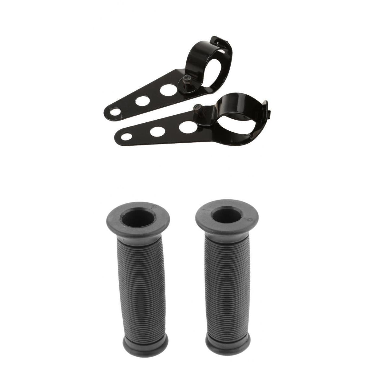 7/8 22mm Motorcycle Handlebars Hand Grips + Headlight Mount Bracket"