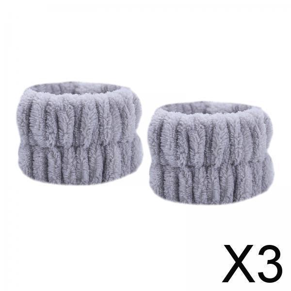 3x2Pcs Face Washing Wristbands Microfiber Wrist Towels Band for Female Girls Grey