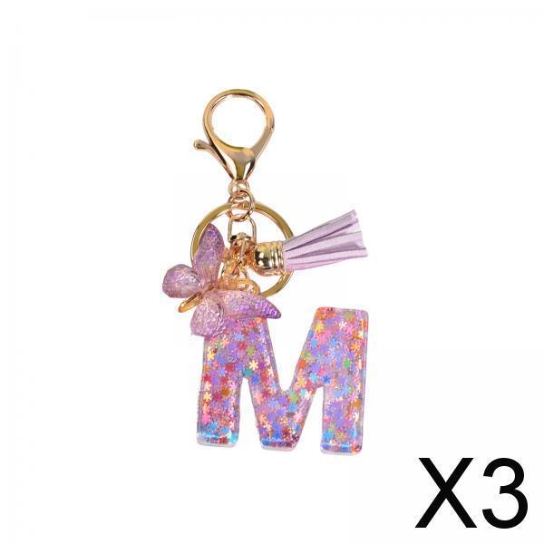 3xResin Keychain Ornaments Girls Women Gifts English Alphabet Keyring Keychain M