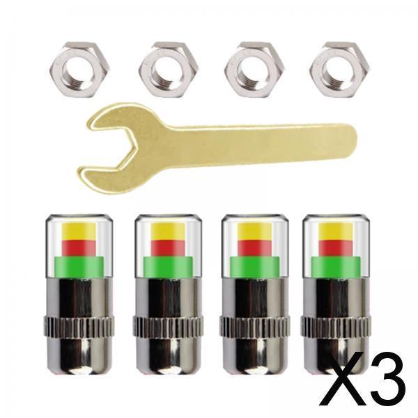 3x4 Pieces 2.4 Bar Car Tire Pressure Monitor Valve Stem Caps 3 Color for Bike Silver