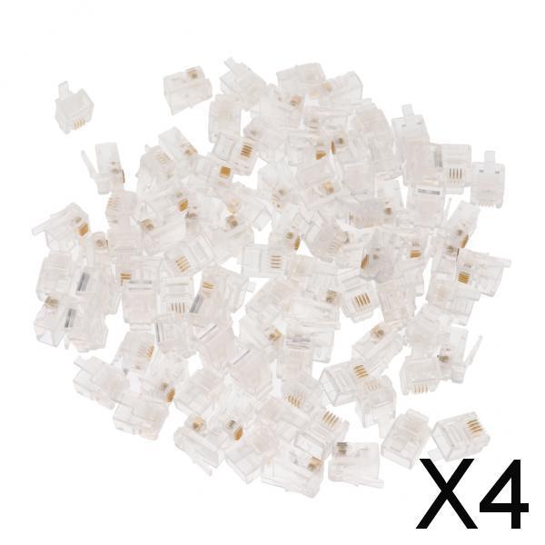 4x100Pcs RJ11 RJ-11 6P4C Modular Plug Telephone Cord Crimp Connector