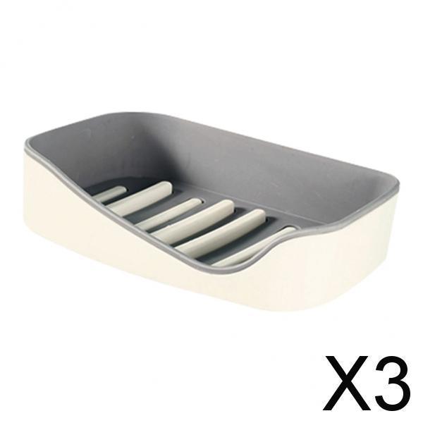 3xSoap Holders with Drain, Double Layer Draining Soap Box for Bathroom Grey