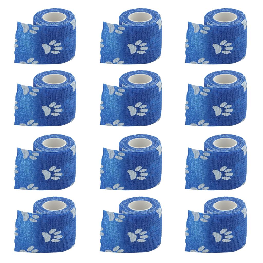 12 Rolls Cat Dog Pet Cohesive Bandage Non-Woven Self-adhesive Bandage Blue