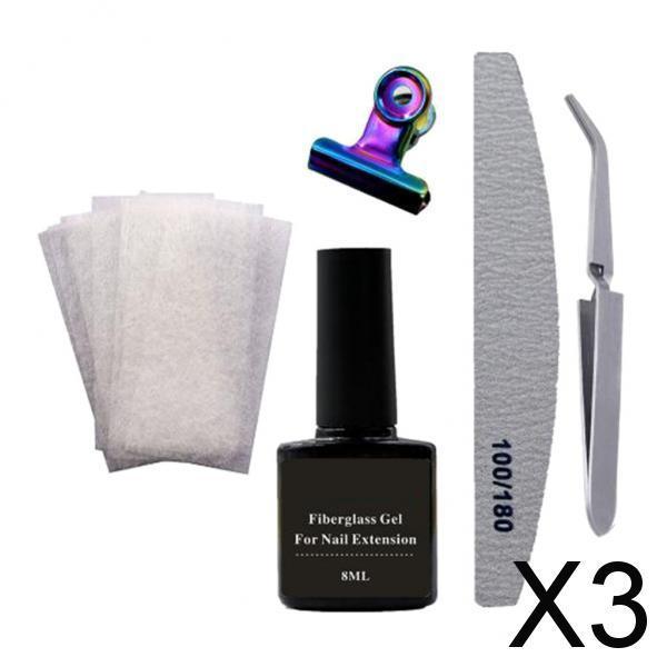 3xNail Art Non-woven Silk Fiberglass Gel Tip Extension Fiber Kit
