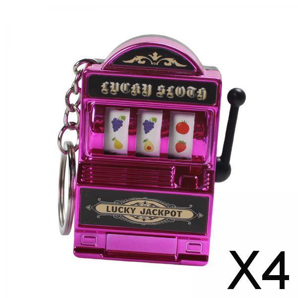 4xMini Slot Machine Keychain Festival Novelty Mini Arcade Game Toy for Boy Men Violet