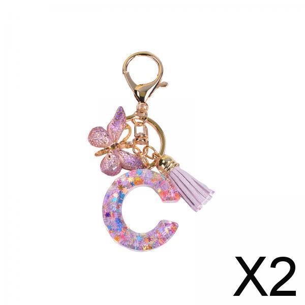 2xResin Keychain Ornaments Girls Women Gifts English Alphabet Keyring Keychain C