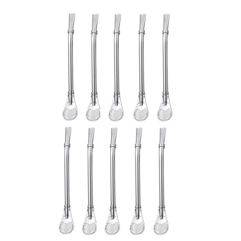 10 Pcs Stainless Steel Drinking Straw Spoon Infuser 15.7cm Teaspoon Silver