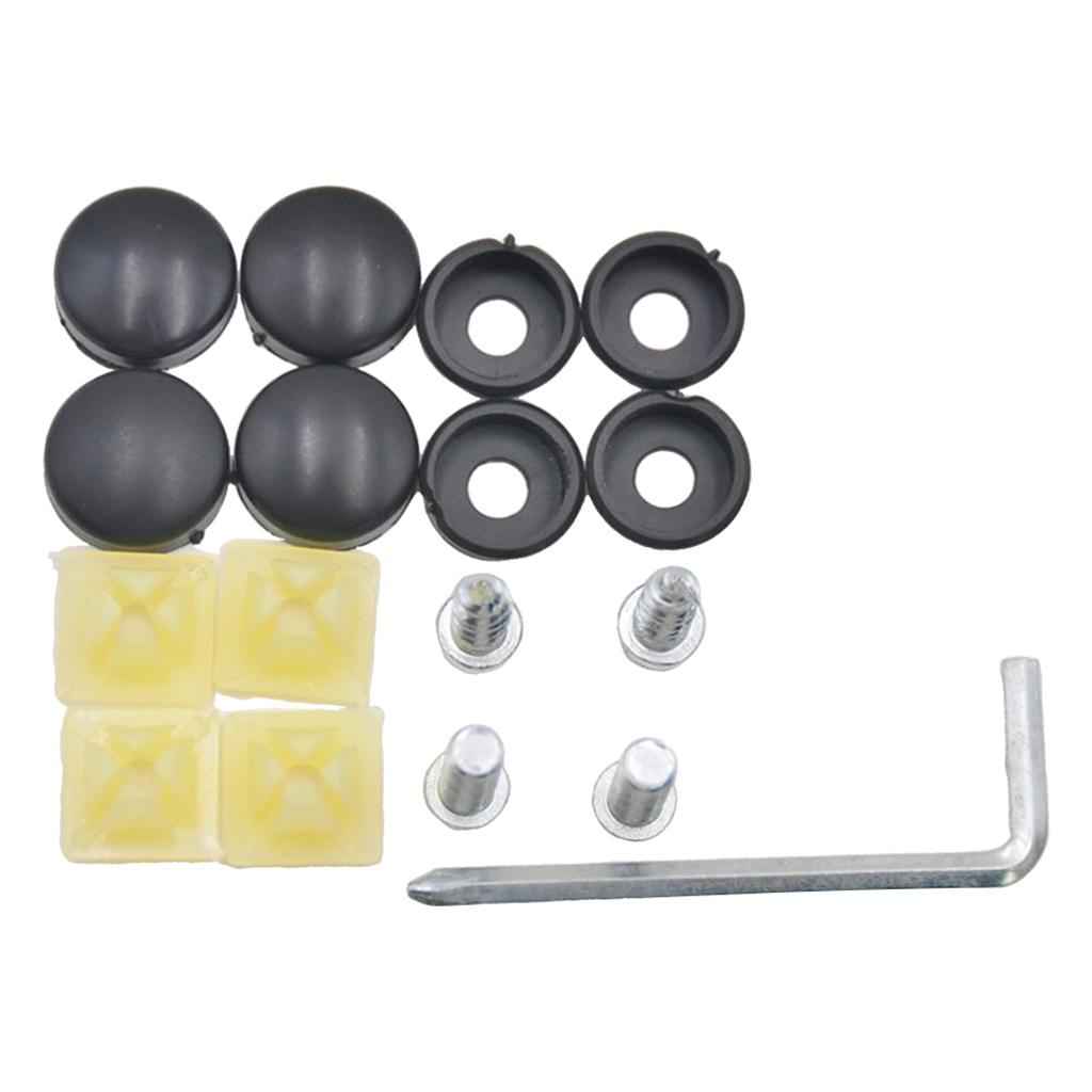 Stainless Steel License Plate Frame Screws Fasteners + Black Screw Caps Assy