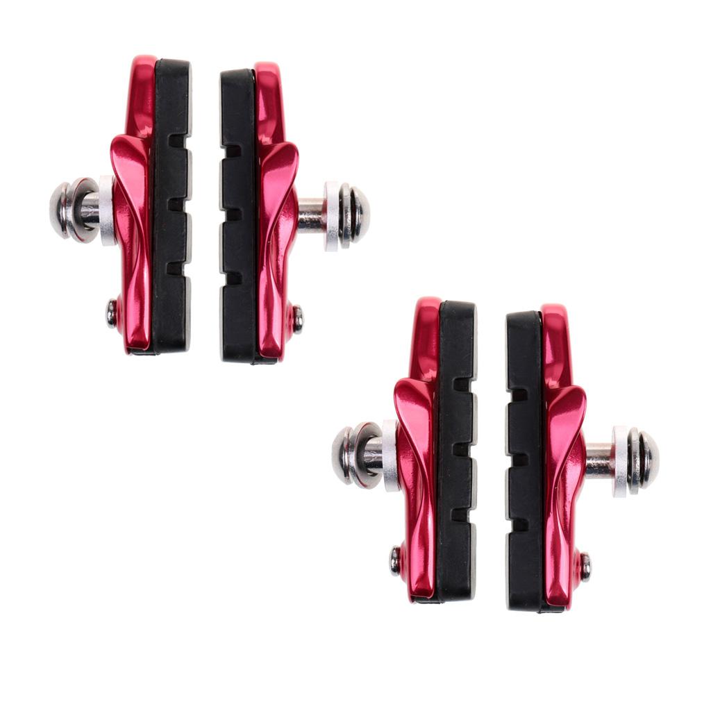 4Pcs Road Bike BRAKE BLOCKS Pads Shoes Fixed Gear Bicycle Rubber Holder Red