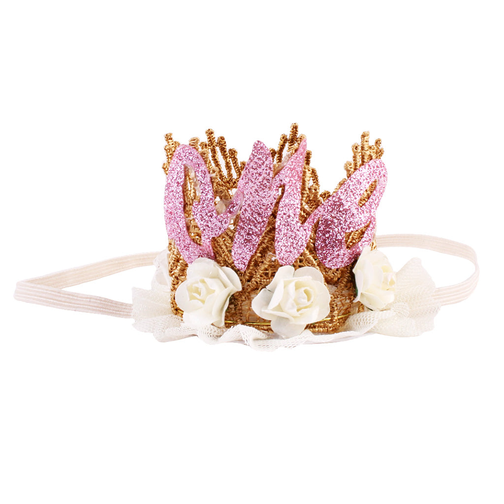 Sweety Baby Flower Golden Crown Birthday Headband Hair Accessories One Beige