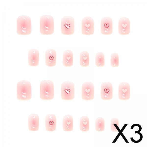 3xValentine's Day Press on Nails Red White Hearts for Wedding Dating