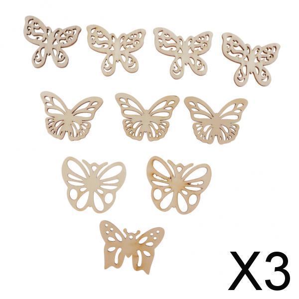 3x10 Pieces Butterfly Shape Hollow Wooden Pieces Embellishments Crafts
