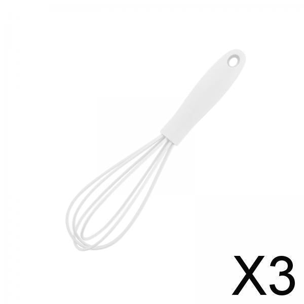 3xSilicone Whisk Kitchen Utensil Non Scratch Mixer Egg Beater Frothing White