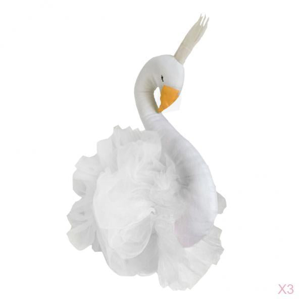 3Pcs Wall Mount Stuffed Swan Hanging Wall Sculptures Decor Kids Toy Doll