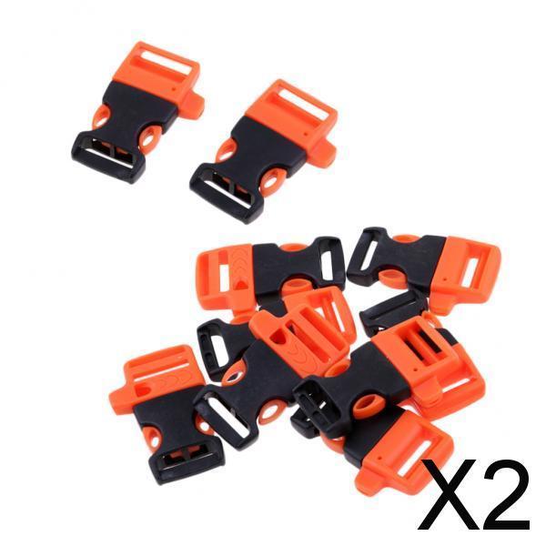 2x10pcs Cord Bracelet Side Release Buckle Survival Whistle 5.5x3.5cm Orange