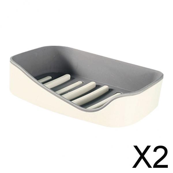2xSoap Holders with Drain, Double Layer Draining Soap Box for Bathroom Grey
