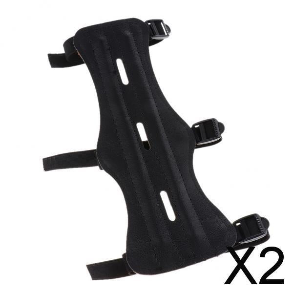 2xAdjustable Archery Armguard 3-Strap Forearm Guard Protector Black