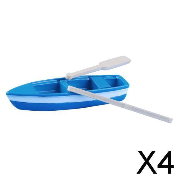 4xDIY Resin Model Small Blue Boat with Paddles for Microlandschaft Decoration