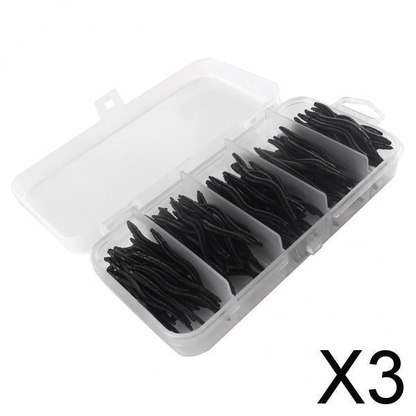 3x150pcs Artificial Soft Earthworm Fishing Bait Worm Lure Maggot Bait Black