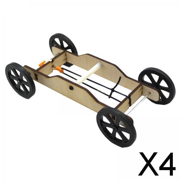 4xWood DIY Car Model Kits Physics Science Cognitive Toys 17cmx7.5cmx4.4cm