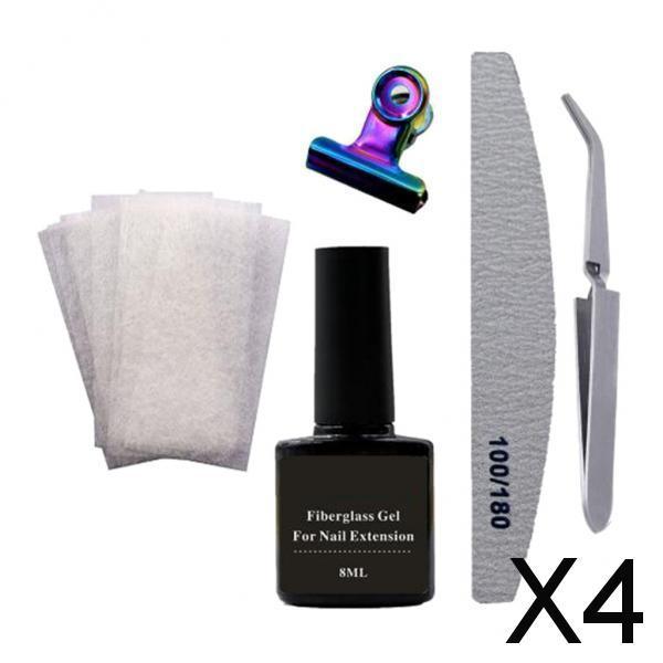 4xNail Art Non-woven Silk Fiberglass Gel Tip Extension Fiber Kit