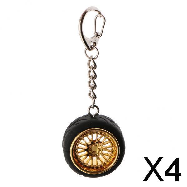 4xCar Key Ring Creative Wheel Rim Hub Design Chain Keyfob Pendant Golden
