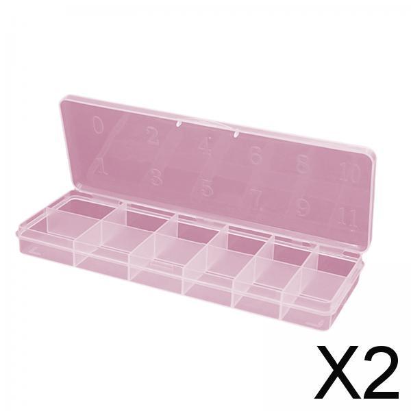 2x12 Slots Nail Tips Organizer Box Empty for False Nail Tips Art Crafts Beads Pink