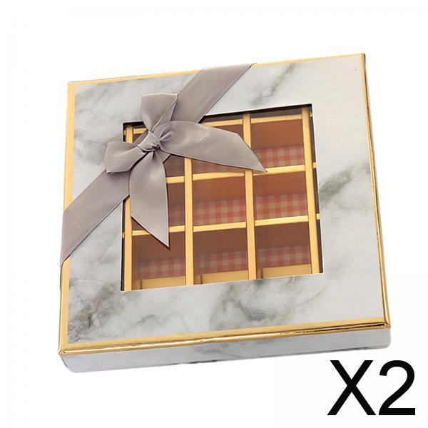 2xChocolate Display Box 9 Grids Trendy Candy Box for Wedding Holiday Birthday Gray