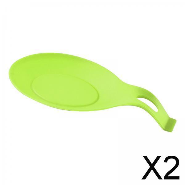 2xHeat Resistant Silicone Spoon Rest Kitchen Utensil Spatula Holder Tool Aid Green