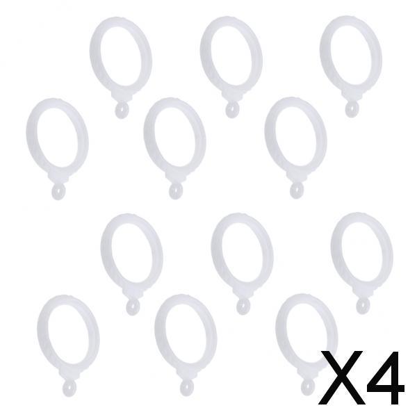 4x12Pcs Curtain Hook Silent Sliding Rod Ring Shower Curtain Hanger White