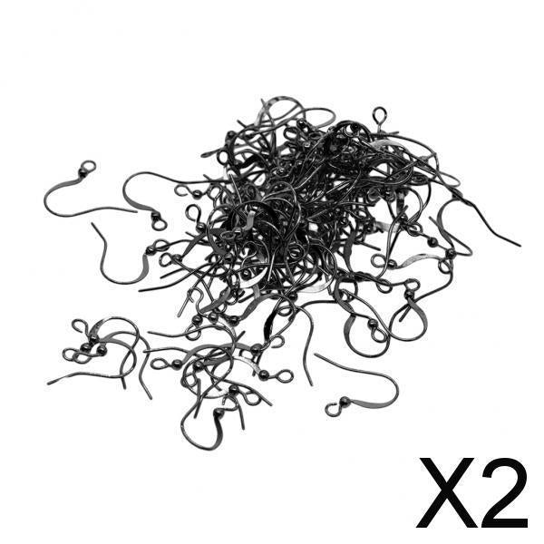 2x100Piece Brass Earring Hooks Fish Hook Ear Wires French Wire Hooks Black