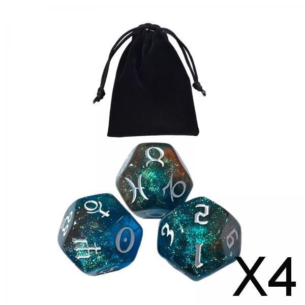 4x3Pcs Acrylic Astrological Dice Constellation Dice for gifts Style D
