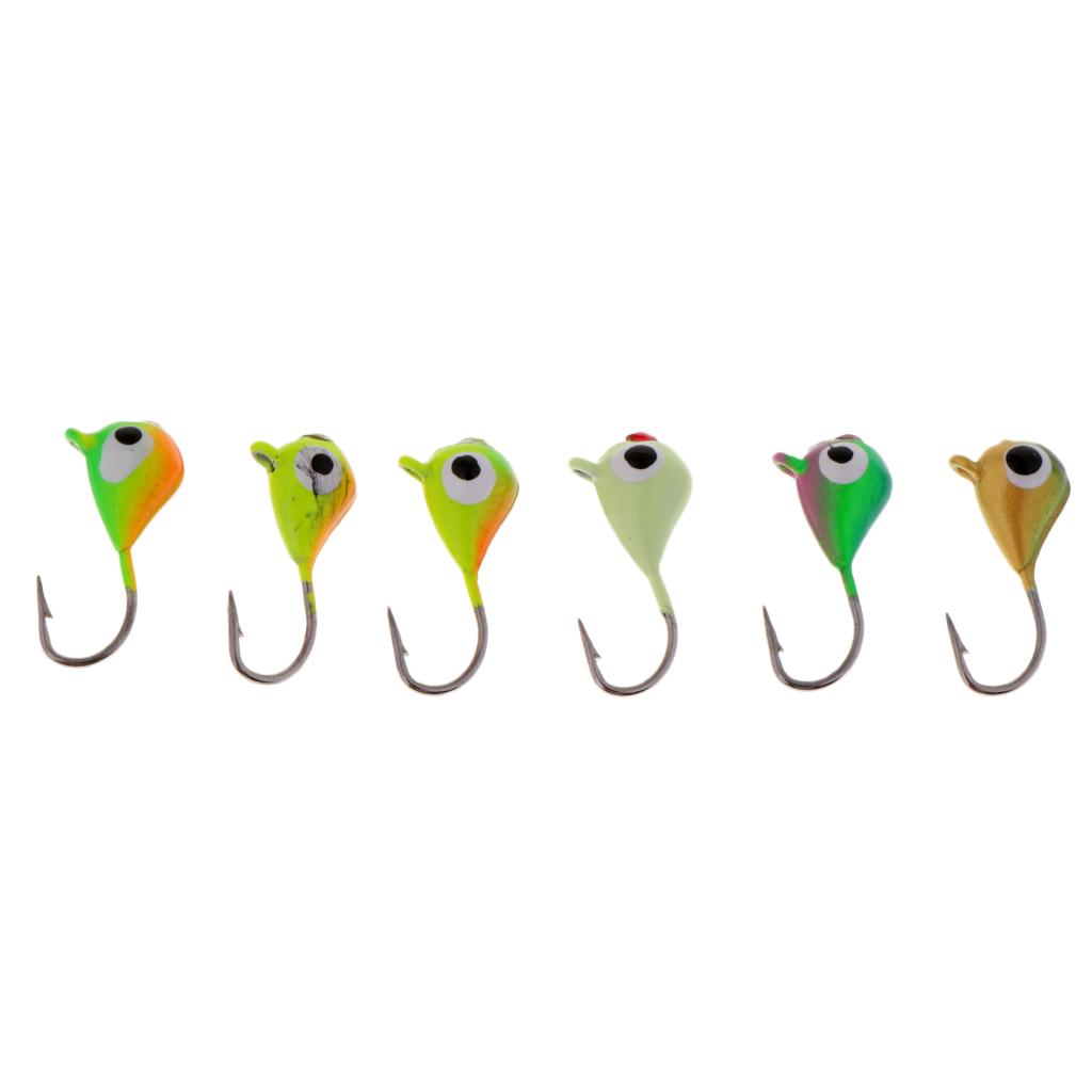 6pcs Ice Fishing Jigs Lure Lead Head Single Hook for Bass Walleye 15mm/1.1g