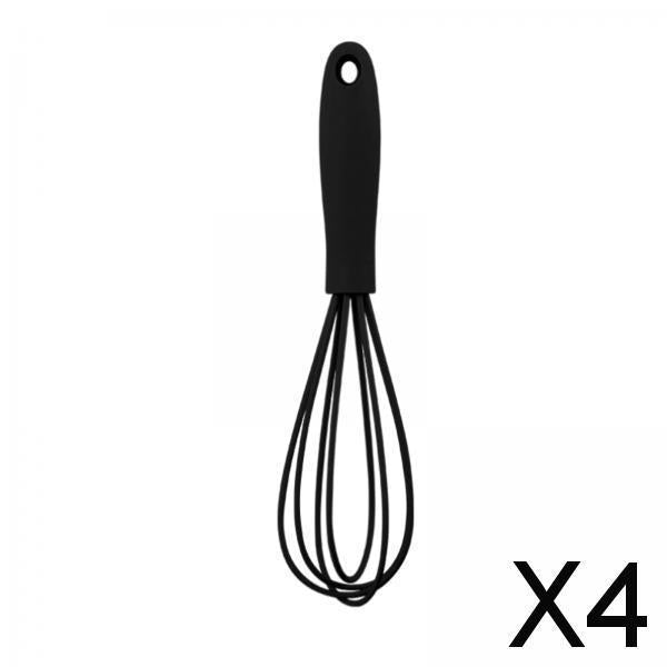 4xSilicone Whisk Kitchen Utensil Non Scratch Mixer Egg Beater Frothing Black