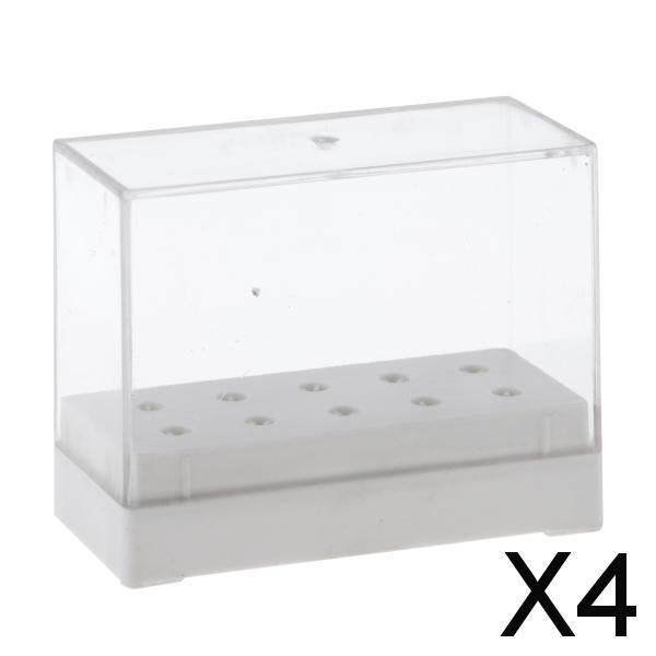 4x10 Holes Nail Drill Bit Holder Stand Organizer Manicure Display Box White