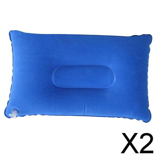 2xInflatable Pillow Travel Air Cushion Camping Car Beach Head Rest Support 38x24cm Blue