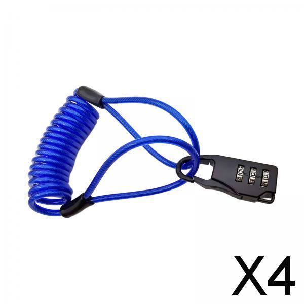 4xCombination Lock with Cable Portable Security Cable for Bike Gate Gym Locker Blue