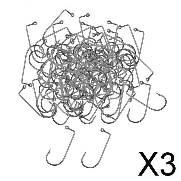 3x100pcs Worm Fishing Hooks Carbon Steel Jig Barbed Hook for Big Fish 04