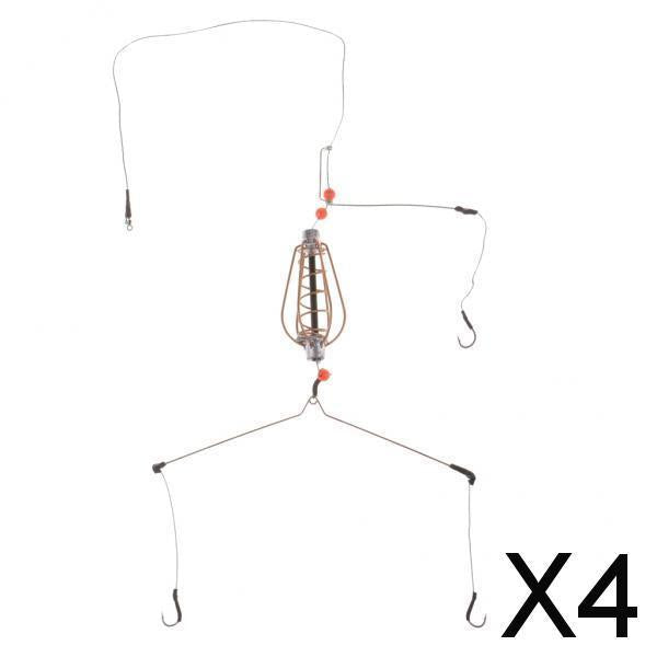 4xFishing Feeder Basket Holder Fishing Bait Cage with Line Hooks Sinker 25g