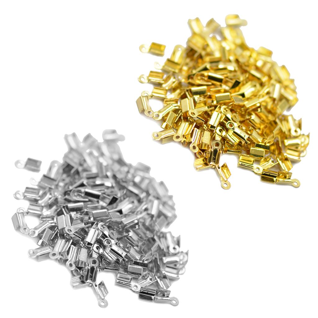 200Pcs Cord Ribbon Clamp End Crimps Findings 10 x 4.5mm for Jewelry Making