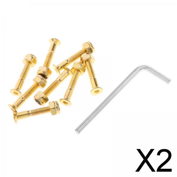 2x8x Longboard Skateboard Wheel Repair Hardware Screws with Wrench 1'' Golden
