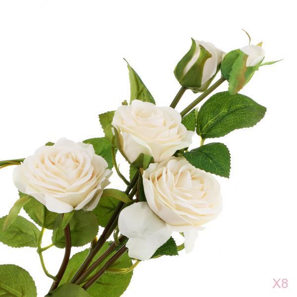 8Pc Wedding Party Decoration Silk Rose Artificial Flower White