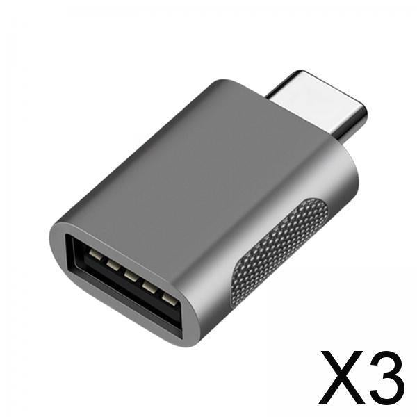 3xType C Adapter Data Transfer for Laptop Phone C Male to 3.0 Female Gray