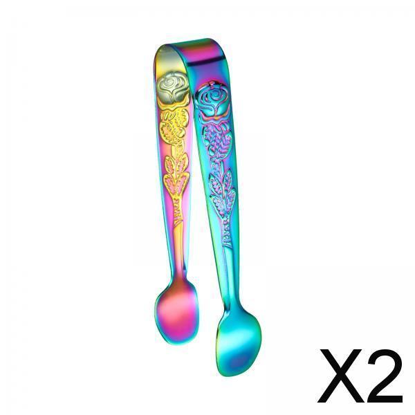 2xStainless Steel Cooking Tongs Food Tongs Kitchen Clamps for Salad Buffet Ice Colorful