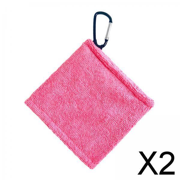 2xGolf Ball Towel with Clip Portable Golf Accessories Golf Ball Cleaner Pocket Pink