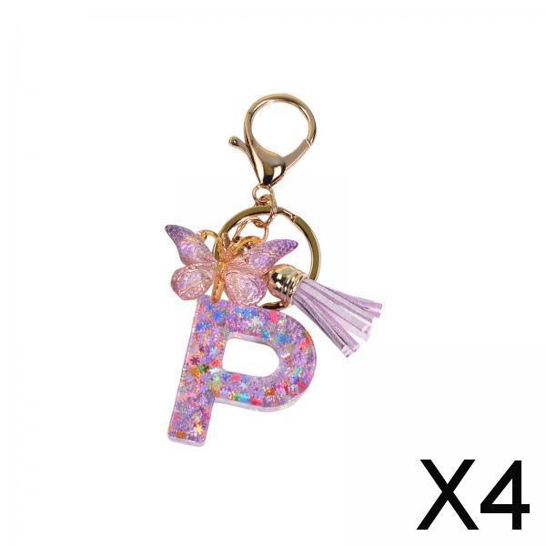 4xResin Keychain Ornaments Girls Women Gifts English Alphabet Keyring Keychain P