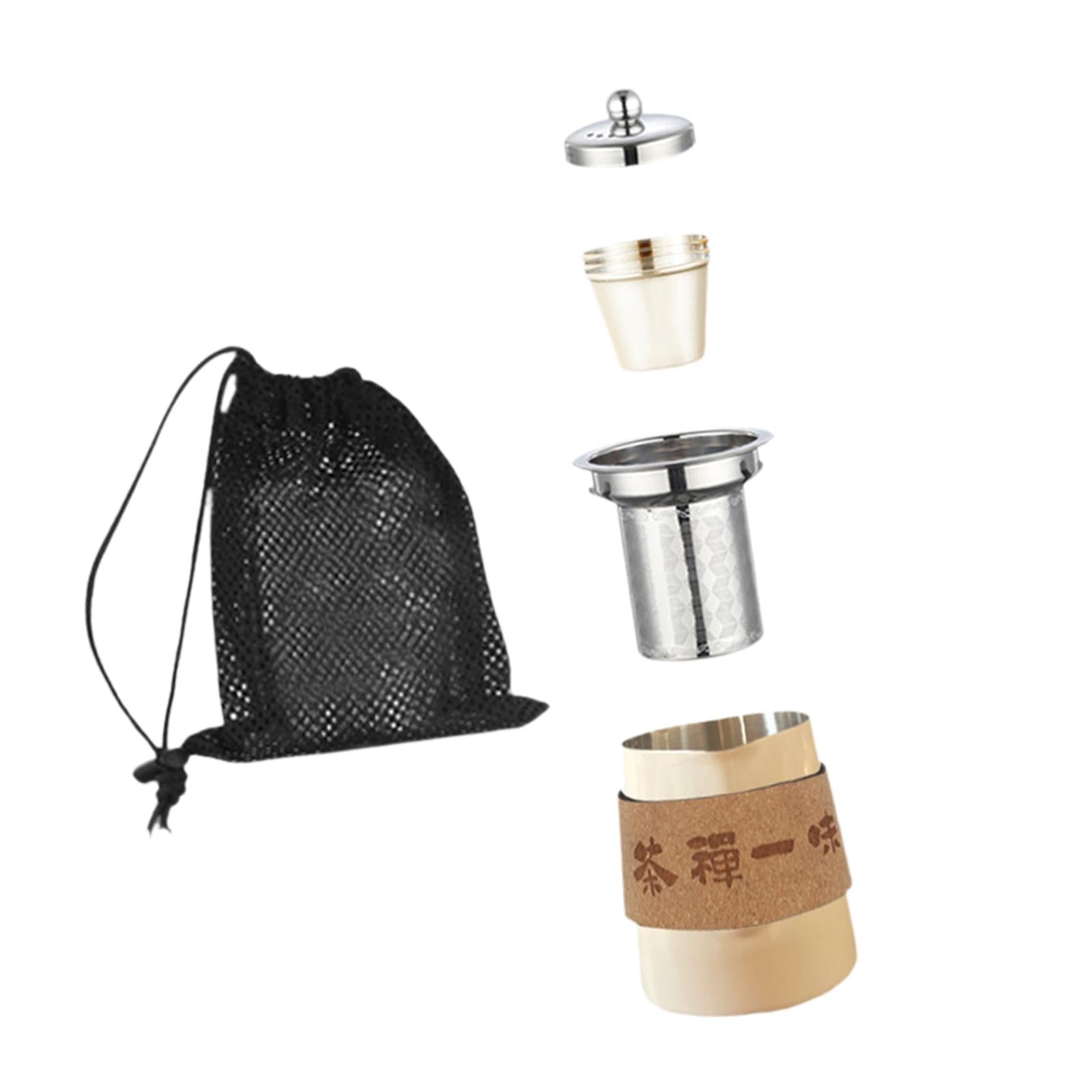 Camping Tea Kettle Mugs Set Stainless Steel Tea Pot for Hotel Fishing Picnic beige